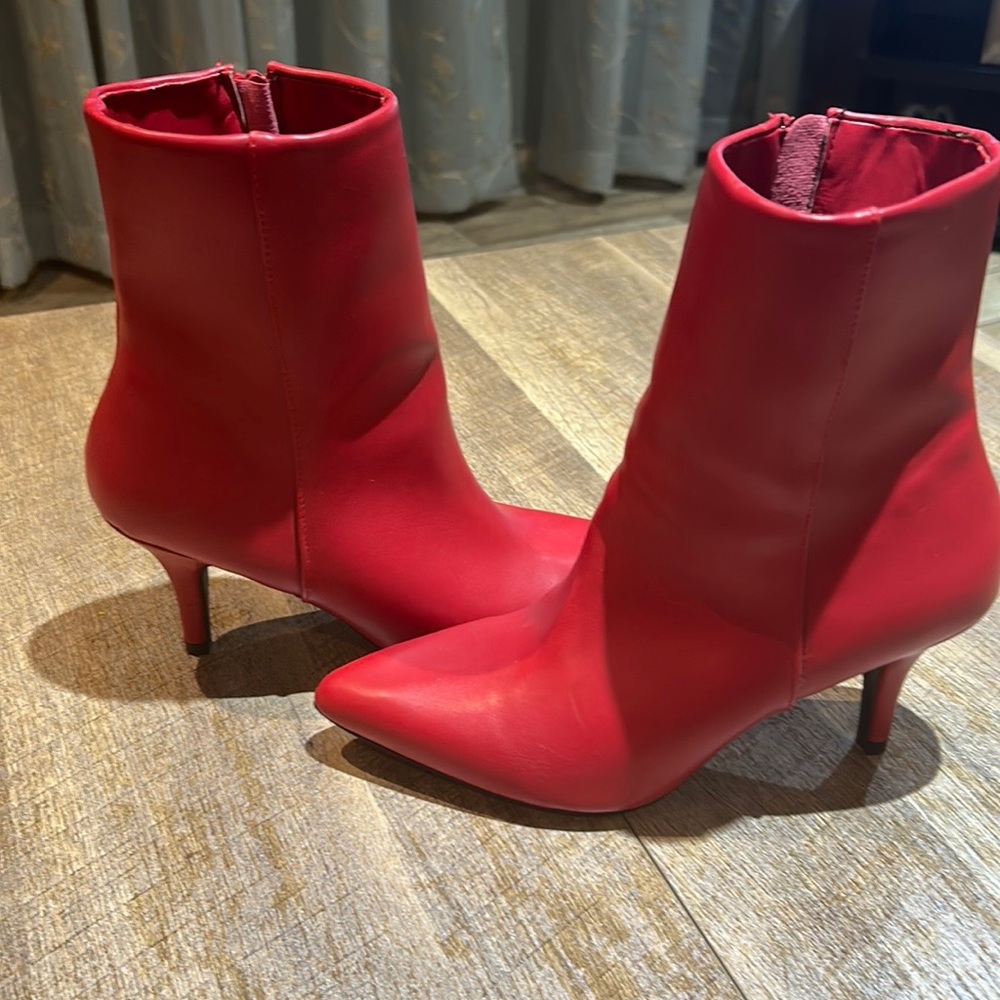 Red Hot short heeled boots. Size 6